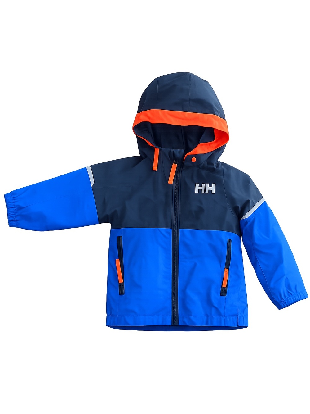 Helly Hansen Blue & Navy Kids Hooded Shell with Orange Trim